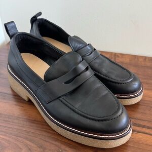 Size 10 Everlane The Gum Sole Black Leather Penny Loafers Platform Tan Sole